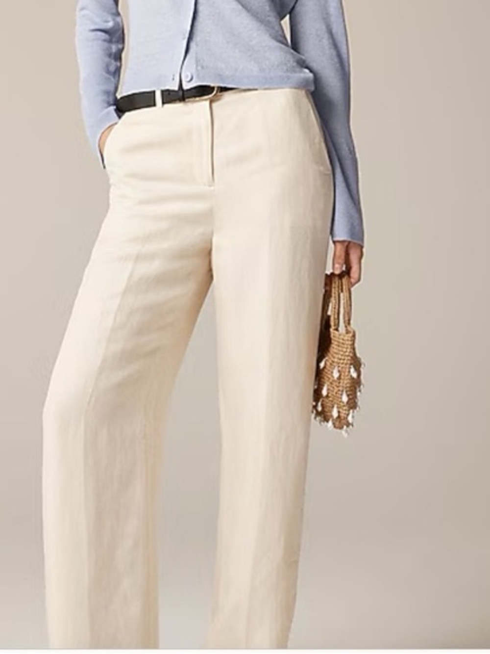 J. Crew Natural Wide-Leg Linen-Blend Trouser Pants Lined Size 10